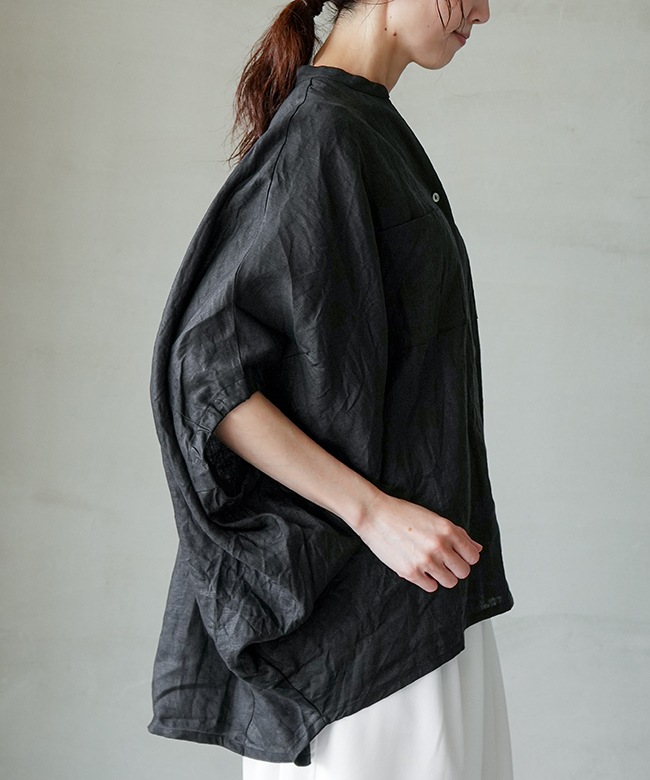 mizuiro ind リネンスタンドカラーコクーンシャツ（シャツ