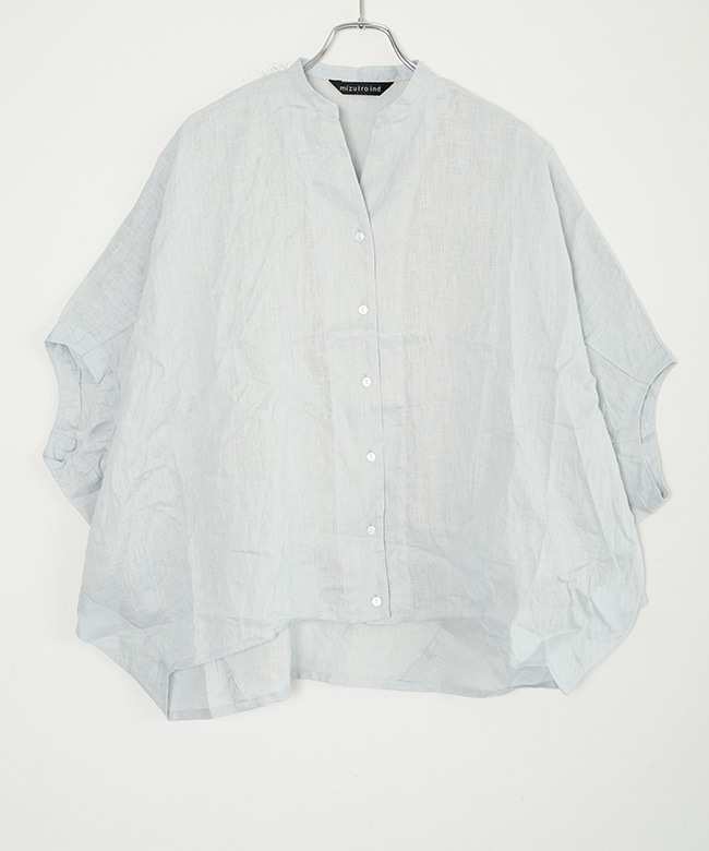 mizuiro ind ミズイロインド　リネンスタンドカラーコクーンシャツ SALE 30%OFF】mizuiro ind(ミズイロインド) リネンスタンドカラー