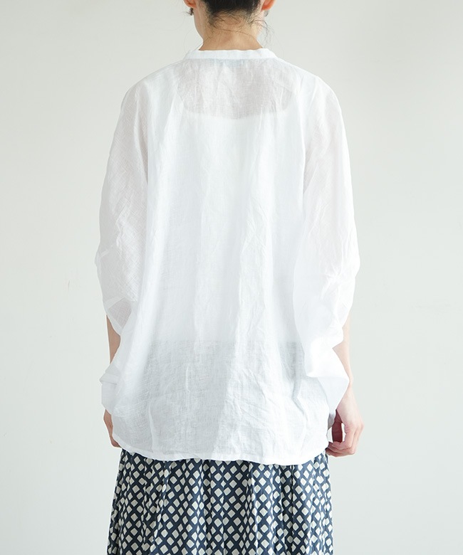 mizuiro ind(ミズイロインド) リネンスタンドカラーコクーンシャツ
