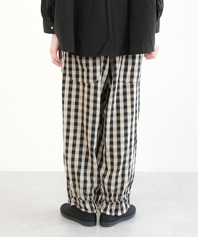 SALE 20%OFF】tumugu(ツムグ)へリンボンギンガムチェックパンツ ワイド