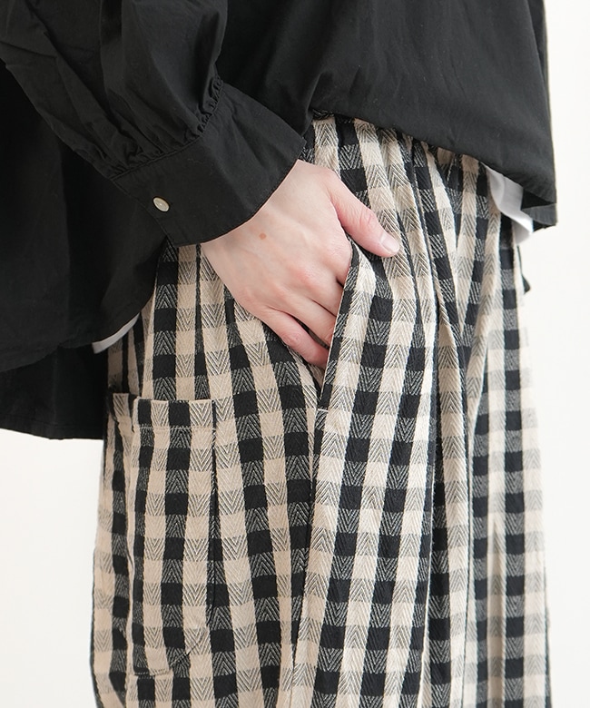 SALE 20%OFF】tumugu(ツムグ)へリンボンギンガムチェックパンツ ワイド