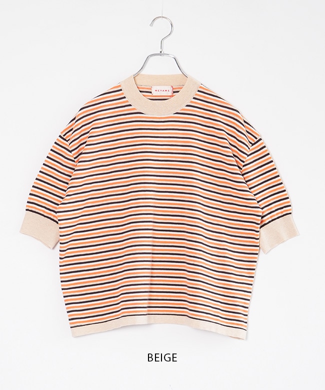 【mintです】MEYAME ボーダー　ニット　Tシャツ　メヤメ MEYAME ニット セーター |「別注」ボーダー コットンニット半袖T