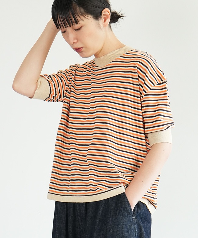 MEYAME メヤメ コットンニット半袖Tシャツ オレンジ MEYAME メヤメ コットンニット半袖Tシャツ オレンジ - メルカリ