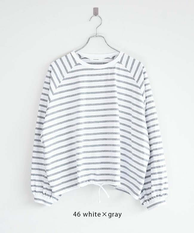 ◇SOLAMONAT(ソラモナ) パフ天竺 裾紐ボーダー長袖プルーオーバー T