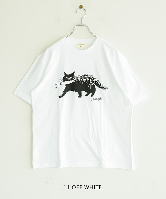 HARVESTY(ハーベスティ)PRINTED BOX TEE＜CAT＞プリントTee 猫