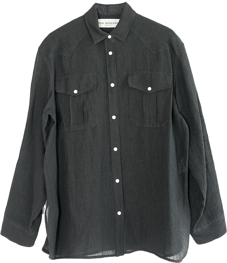 THE SHINZONE シンゾーン コットンリネンチェルシーシャツ ブラック THE SHINZONE(ザ シンゾーン) LINEN WESTERN SHIRT リネンウエスタン