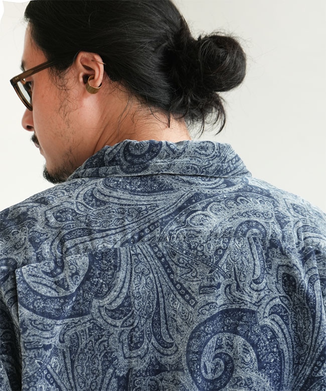 GL29542]gold(ゴールド) PAISLEY PATTERN INDIGO VELVETEEN OPEN
