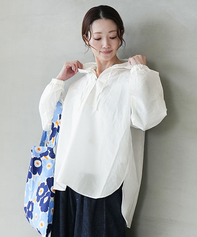 P81628]prit(プリット) エアリーコットンフードプルオーバーシャツ