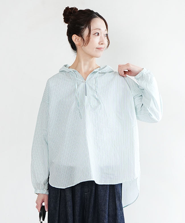 P81628]prit(プリット) エアリーコットンフードプルオーバーシャツ