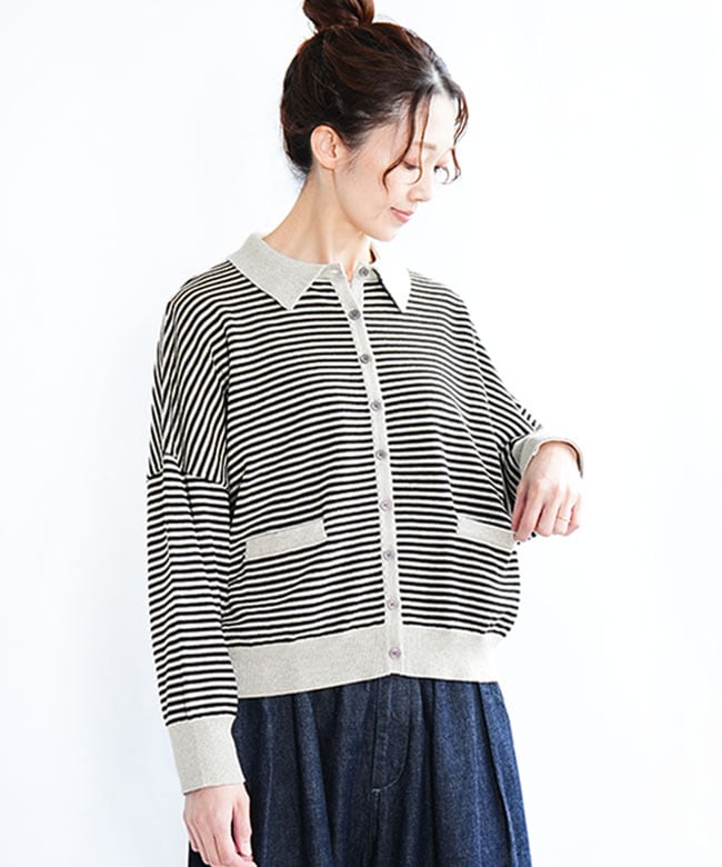 洗える】mao made(マオメイド) やわらかコットン衿付きカーディガン