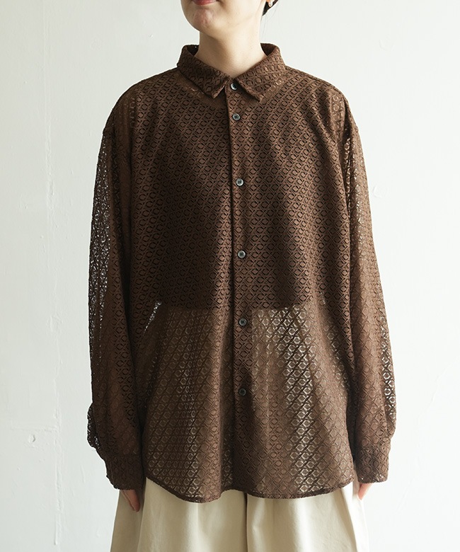 ◎HARVESTY(ハーベスティ) ジオメトリックレースビッグシャツ 透け感