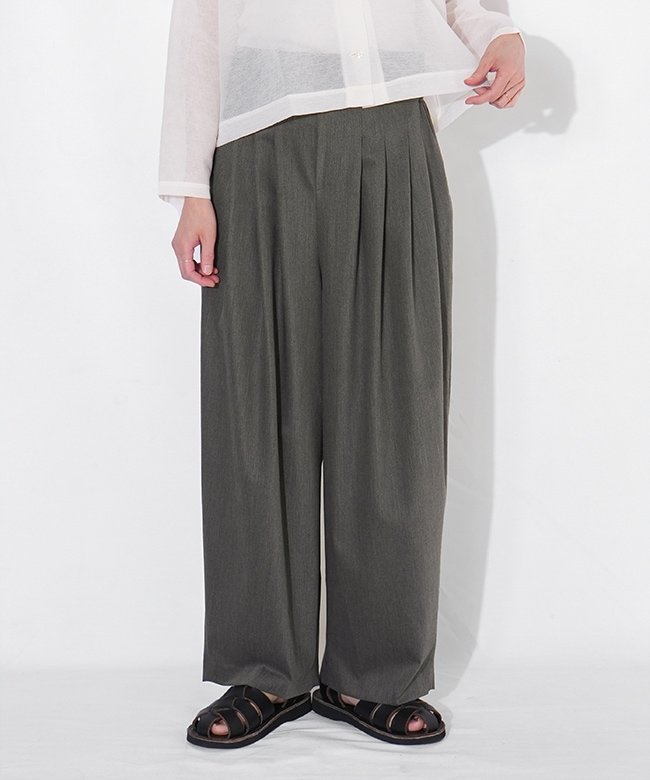 美品 ミズイロインド ハイウエストタックパンツ ウール グレー 2