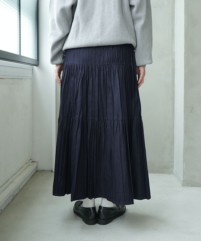 ご予約商品／12月中旬頃入荷予定】Midi Umi(ミディウミ) denim pleats