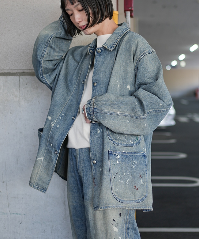 SALE 50%OFF】[JK2206]tsuzuli(ツヅリ)COVERALLS JACKET USED PAINT