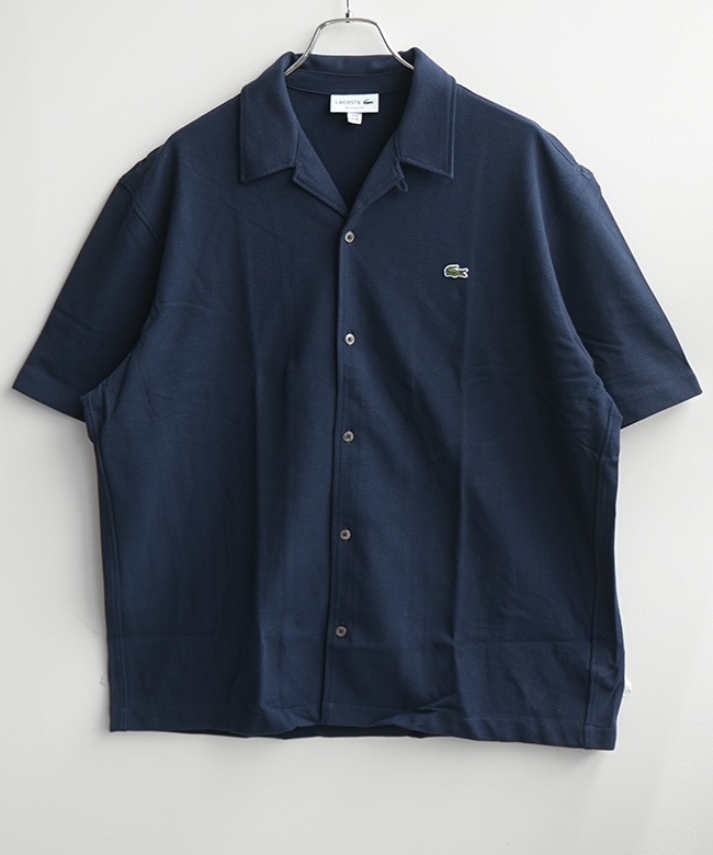 LACOSTE 半袖シャツ38 LACOSTE(ラコステ)鹿の子地オープンカラーシャツ メンズ 半袖シャツ
