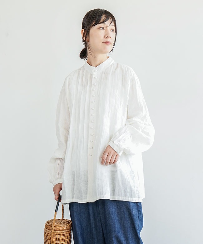 ICHI Antiquites フレンチリネンピンタックブラウス