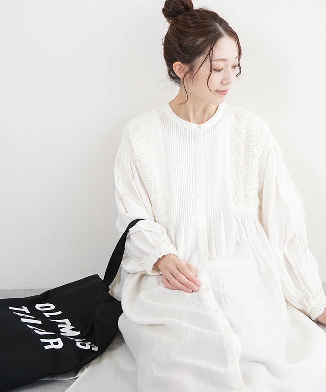 TB24311]tumugu(ツムグ) ハンド刺繍コットンモス 2wayワンピース