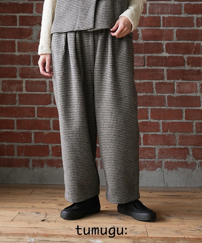 TB24422-B]tumugu(ツムグ) 千鳥ウールシャギーパンツ ボトム
