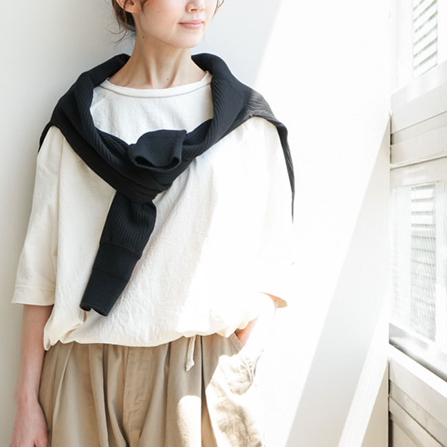 ◇[SMA-PUF-HIMO-5]SOLAMONAT(ソラモナ) パフ天竺裾紐5分袖プルー