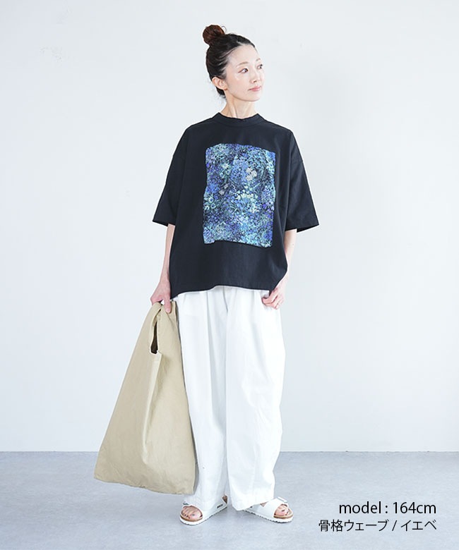 prit(プリット) 40/2天竺×60/1ローンガーデンプリント 5分袖フレームT