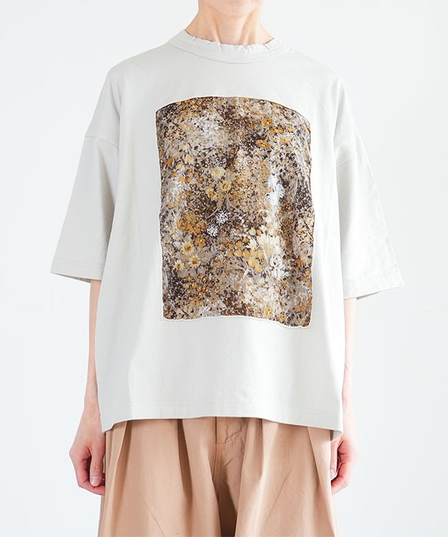 prit(プリット) 40/2天竺×60/1ローンガーデンプリント 5分袖フレームT