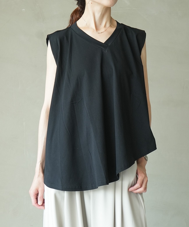 SALE 20%OFF】mizuiro ind(ミズイロインド)V neck asymmetry N/S P/O V