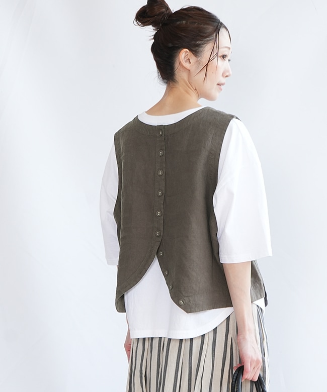 TB25201] tumugu(ツムグ) リネンキャンバス2wayベスト
