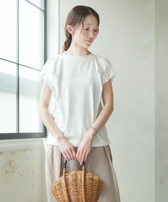 SALE 30%OFF】mizuiro ind(ミズイロインド)フリルスリーブクルーネック