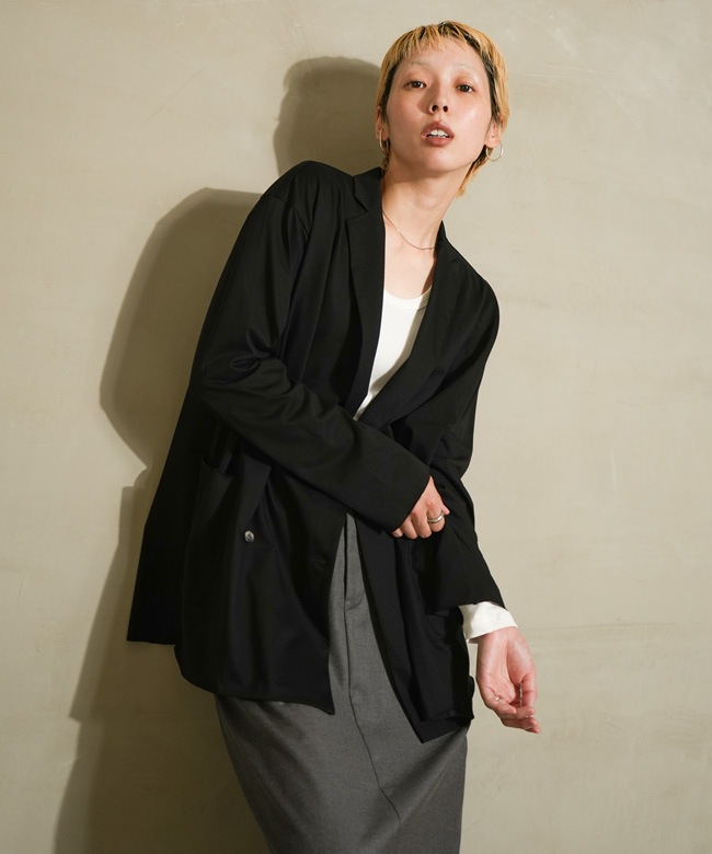 ウッディmizuiroindロングガーディガン mizuiro ind(ミズイロインド)cut double breasted C/D カットダブル