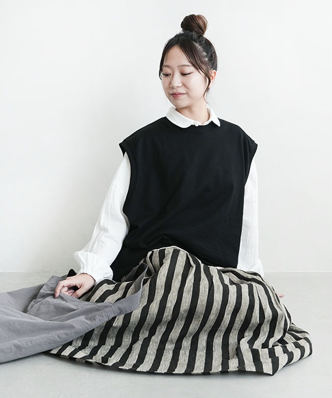SALE 50%OFF】blue willow(ブルーウィロー) リネンストライプタックス
