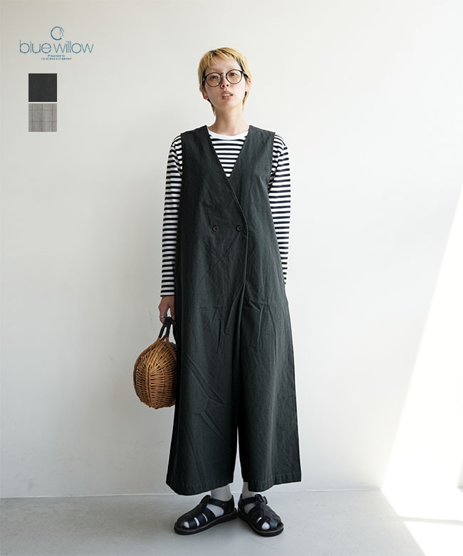 blue willow(ブルーウィロー) コットンラップサロペット レディース