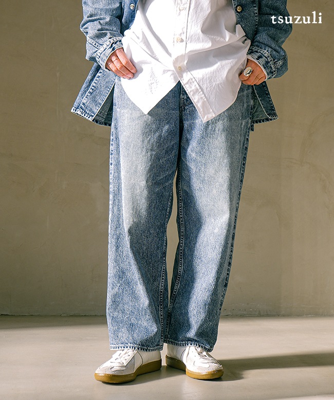 D12500]tsuzuli(ツヅリ) EZ 5P PANTS INDIGO DENIM (ACID WASH) パンツ