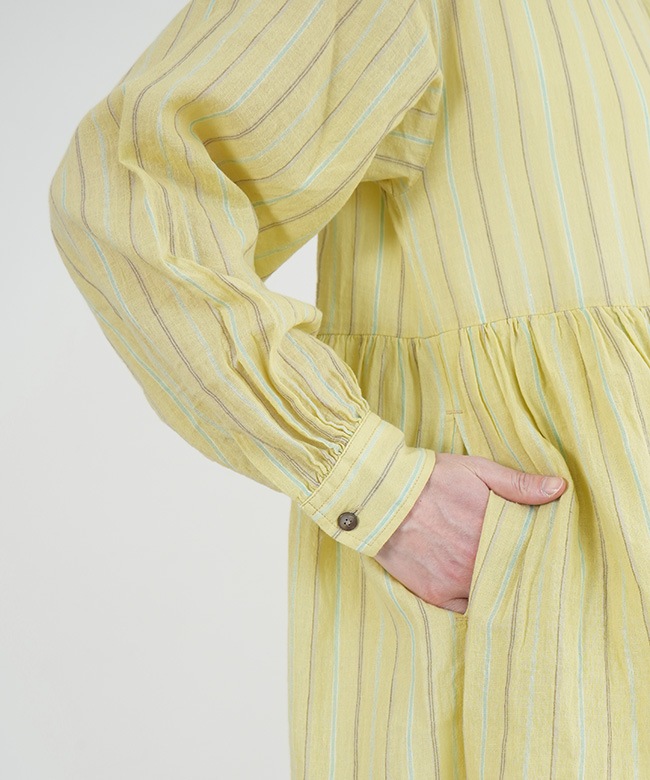 SALE 50%OFF】ICHI(イチ) コットンリネン ストライプワンピース[251126