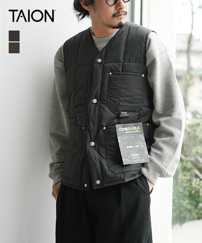 TAION-001BWK]TAION(タイオン) WORK V NECK BUTTON DOWN VEST ワークV