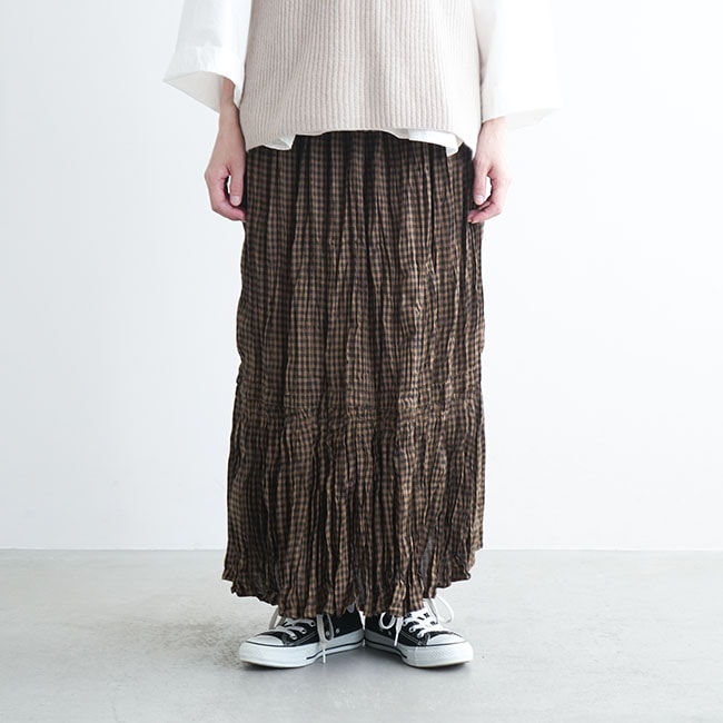 イチアンティークス　リネンギャザーロングスカート　TERRACOTTA イチアンティークス リネンギャザーロングスカート TERRACOTTA