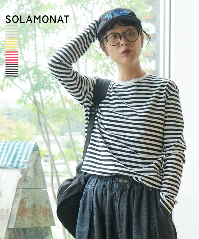 ◇SOLAMONAT(ソラモナ) 40/2度詰め天竺ボーダーL/S レディース