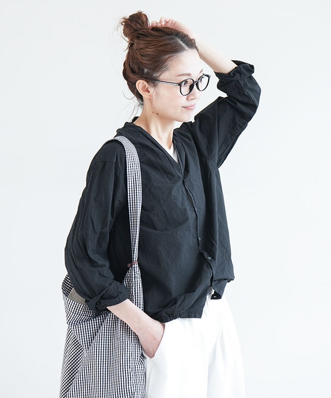 prit コットンラミーシーチング裾ゴムカーディガン P81433]prit(プリット) コットンラミーシーチング近江晒加工 裾