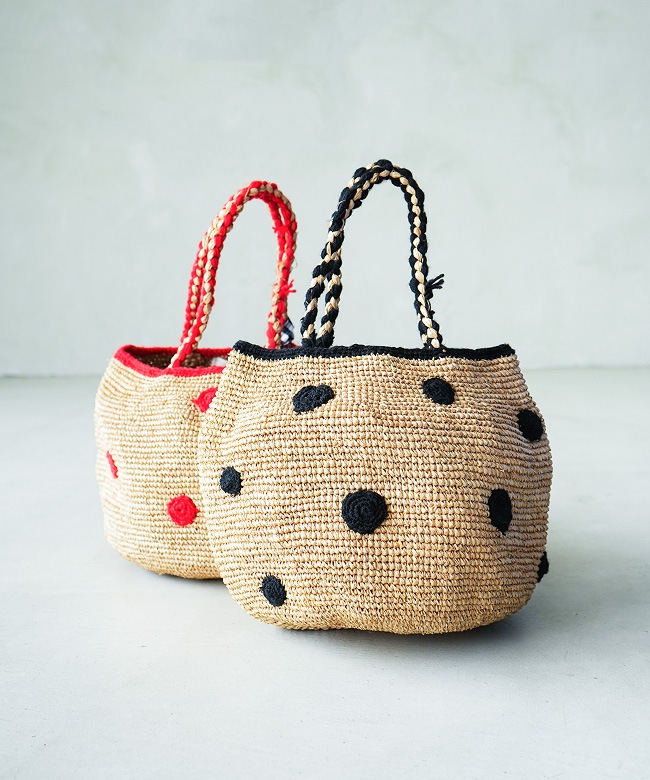 NORO(ノロ)カゴバック丸形made in  マダガスカル madrague6]【付属品あり】NORO(ノロ) ドットかごバッグ / トート