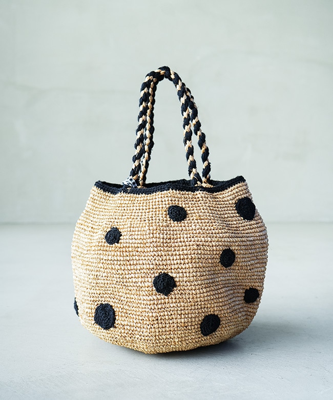 NORO(ノロ)カゴバック丸形made in  マダガスカル madrague-petit-pois]NORO(ノロ)ドットかごバッグ/カゴバッグ