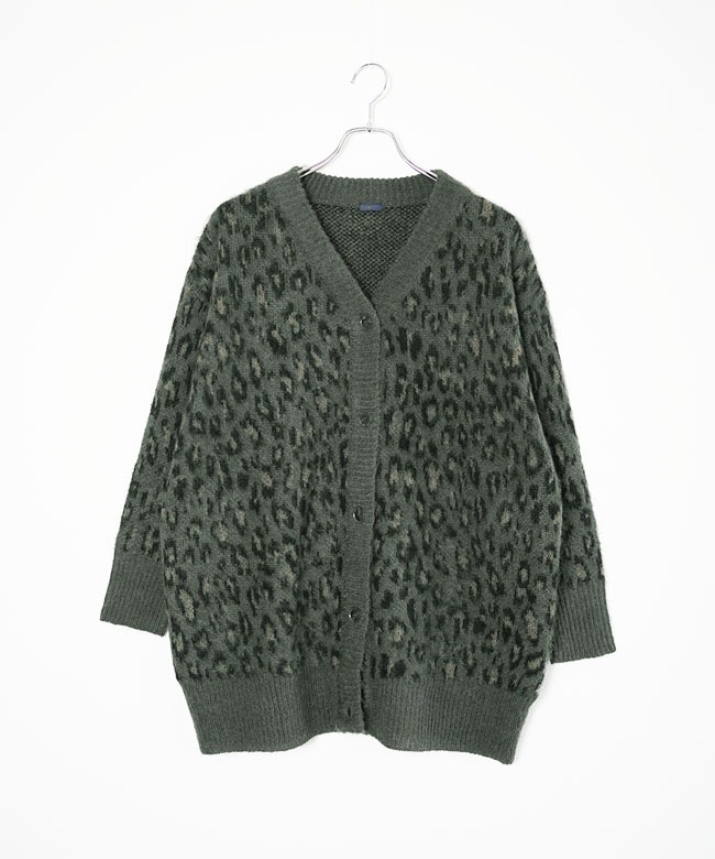 250464]ICHI(イチ) ジャガードレオパードカーディガン トップス ニット