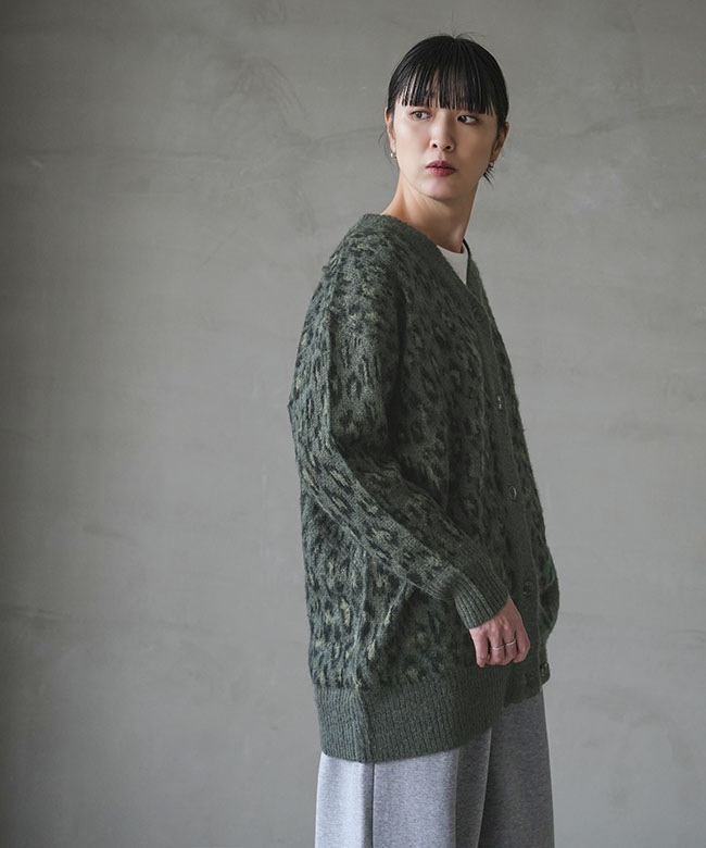 250464]ICHI(イチ) ジャガードレオパードカーディガン トップス ニット