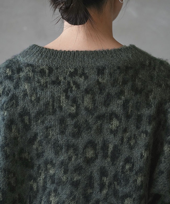 250464]ICHI(イチ) ジャガードレオパードカーディガン トップス ニット