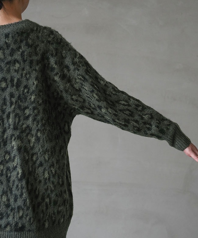 250464]ICHI(イチ) ジャガードレオパードカーディガン トップス ニット