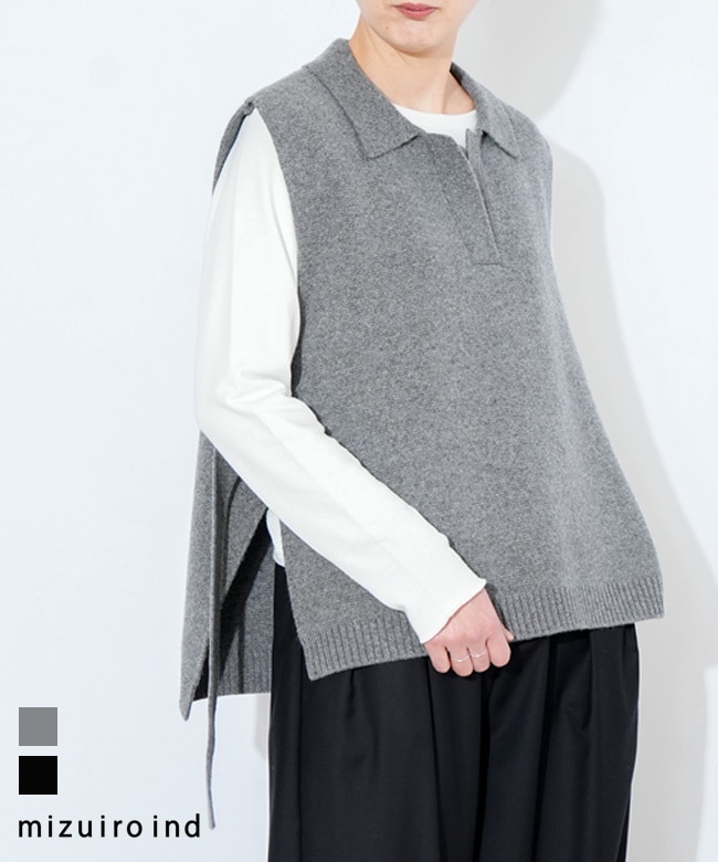 mizuiro ind グレー ベスト Fサイズ ミズイロインド mizuiro ind mizuiro ind リブハイネックベスト