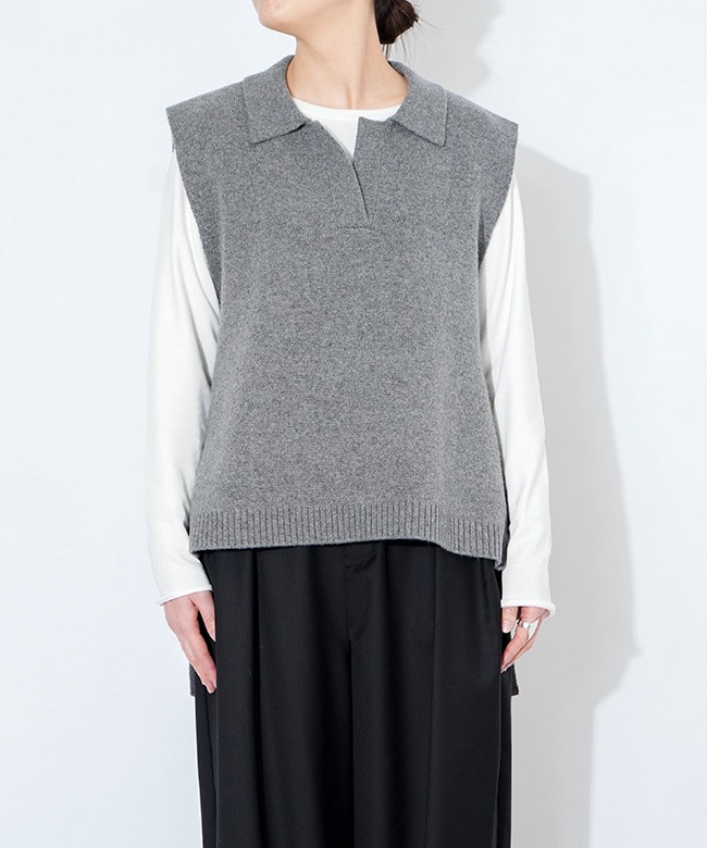 mizuiro ind ニットベスト ダークグレー SALE 40%OFF】[4-220110]mizuiro ind(ミズイロインド) skipper knit