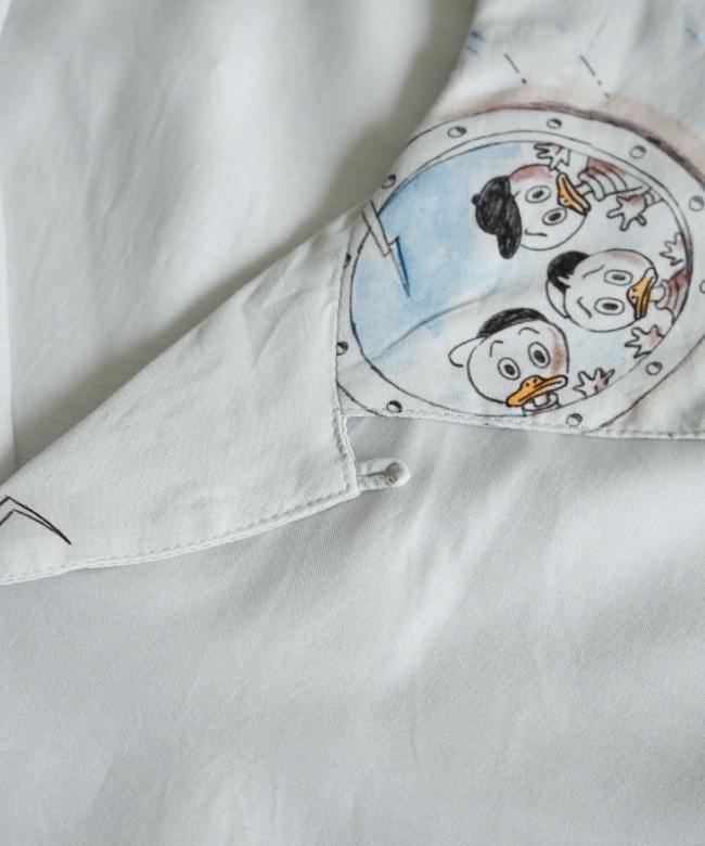 PORTER CLASSIC ホワイト ボタン付き アロハシャツ PC-024-2689]PORTER CLASSIC(ポータークラシック) ALOHA SHIRT