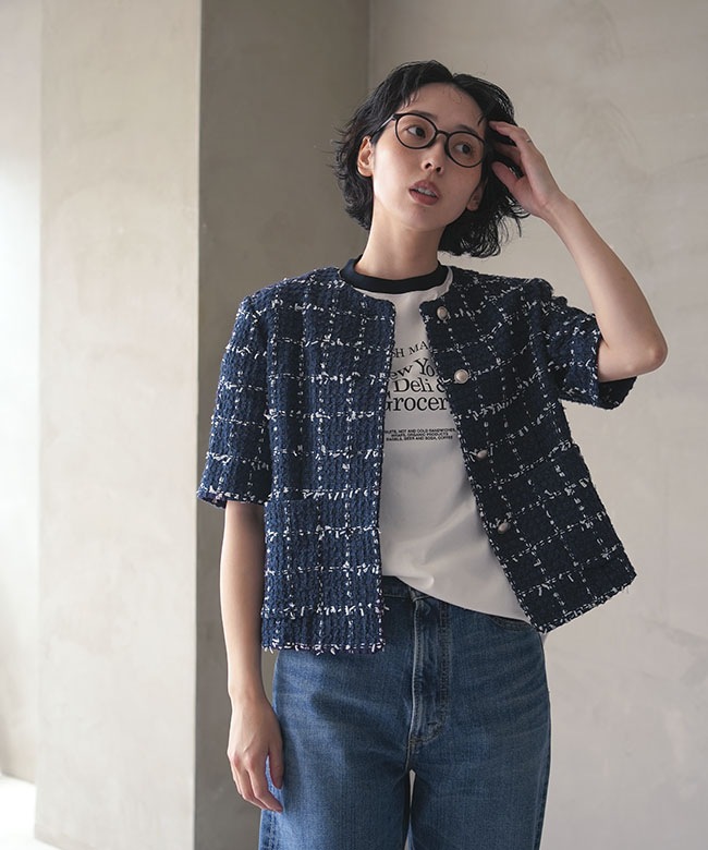 THE SHINZONE(ザ シンゾーン) TWEED HALF SLEEVE JACKET ツイード