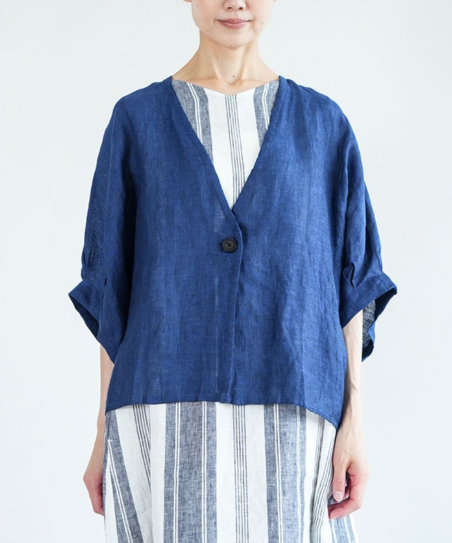 【新品タグ付】blue willow（ブルーウィロー）リネン ドルマンジャケット blue willow(ブルーウィロー)Lシングルガーゼハオリ レディース リネン