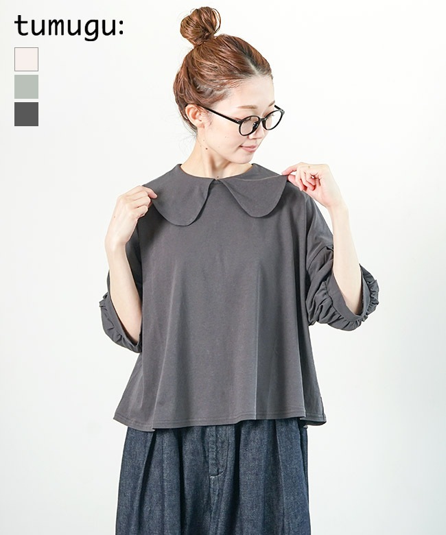 SALE 40%OFF】[TC23211]tumugu(ツムグ) DEPEND天竺 丸襟プルオーバー 