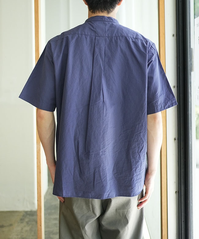 ダントン　デニム　シャンブレーシャツ　バンドカラー　40 日本製　ロゴ刺繍　青 ◇DANTON(ダントン) BAND COLLAR SHIRT S/S バンドカラーシャツ